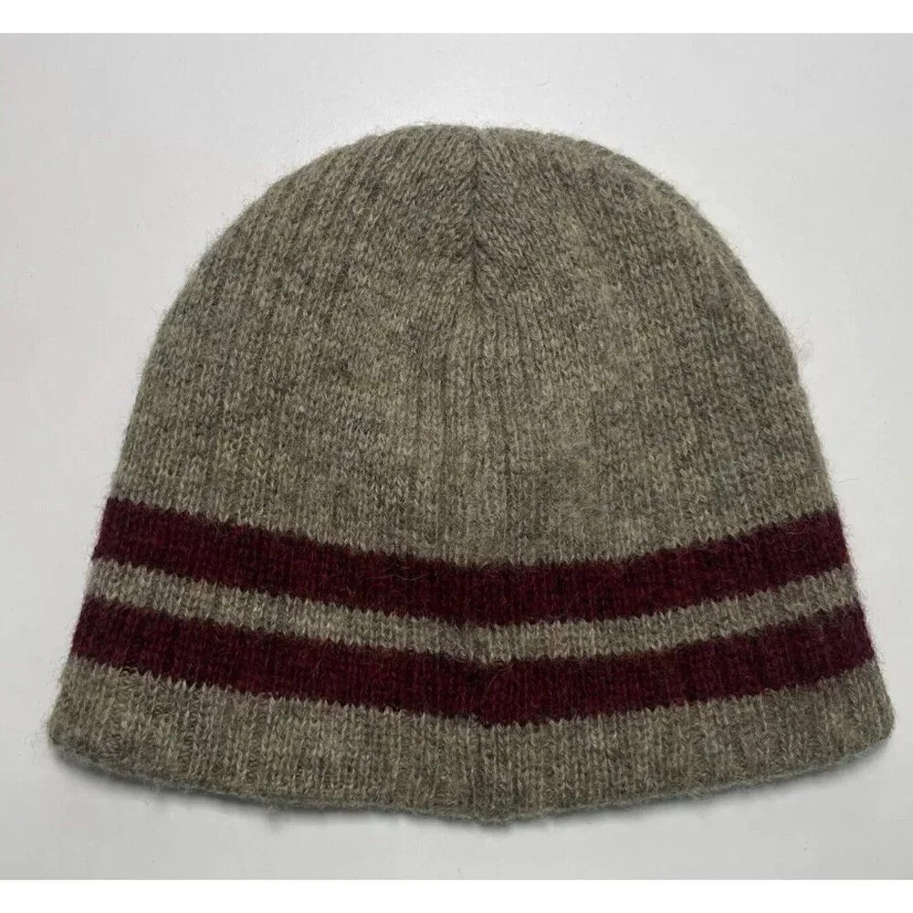Abercrombie & Fitch Wool Beanie Burgundy Striped Cap Hat Winter Y2K 90s OS - Picture 3 of 8